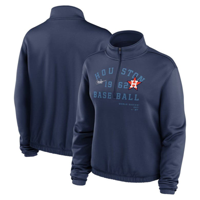 Shop Nike Navy Houston Astros Rewind Splice Half-zip Semi-cropped Bubble Hem Sweatshirt