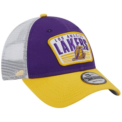 Shop New Era Purple/gold Los Angeles Lakers Two-tone Patch 9forty Trucker Snapback Hat