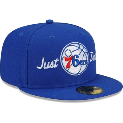 Shop New Era X Just Don Royal Philadelphia 76ers 59fifty Fitted Hat