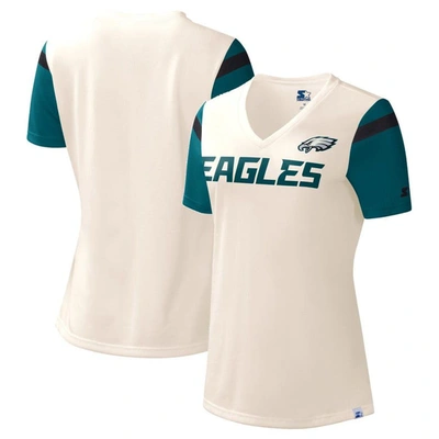 Shop Starter White Philadelphia Eagles Kick Start V-neck T-shirt In Cream