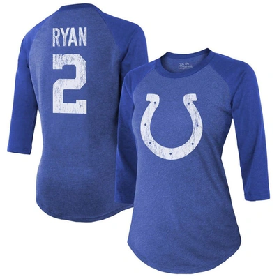 Shop Majestic Threads Matt Ryan Royal Indianapolis Colts Player Name & Number Raglan 3/4-sleeve T-shirt