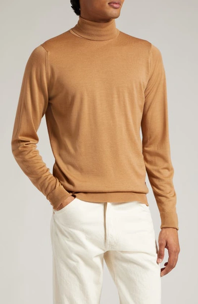 Shop John Smedley Richard Turtleneck Merino Wool Sweater In Nutmeg