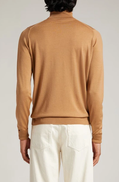 Shop John Smedley Richard Turtleneck Merino Wool Sweater In Nutmeg