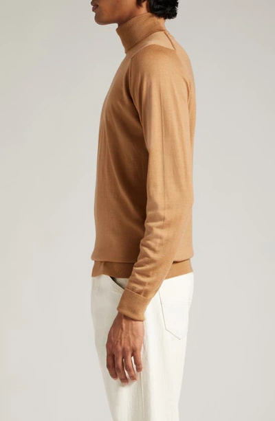 Shop John Smedley Richard Turtleneck Merino Wool Sweater In Nutmeg