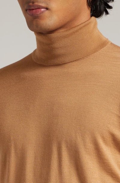 Shop John Smedley Richard Turtleneck Merino Wool Sweater In Nutmeg