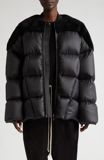 Shop Rick Owens Oversize Nylon & Genuine Shearling Down Coat In Black