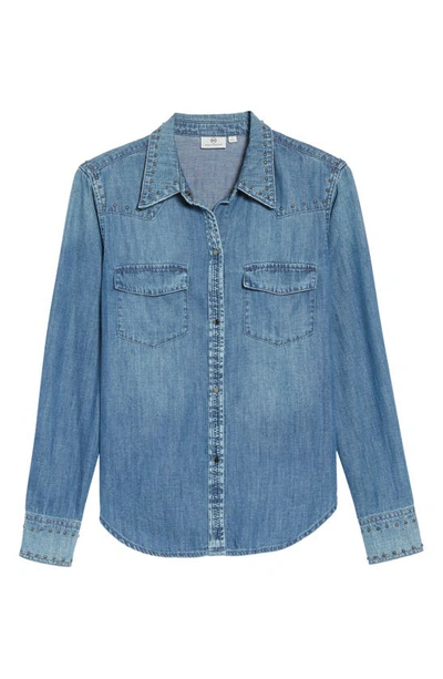 Shop Ag Deanna Studded Denim Shirt In Fountain