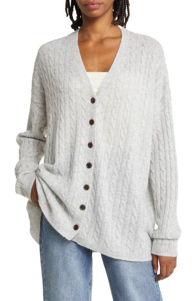 Shop Reformation Giusta Cable Knit Oversize Cashmere Cardigan In Foggy