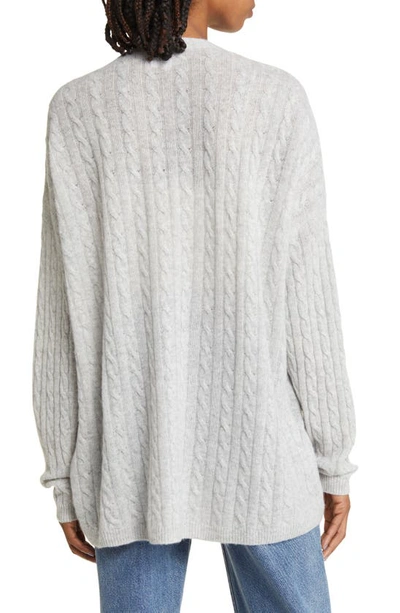 Shop Reformation Giusta Cable Knit Oversize Cashmere Cardigan In Foggy