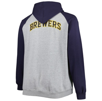 Shop Profile Heather Gray/navy Milwaukee Brewers Big & Tall Raglan Hoodie Full-zip Sweatshirt