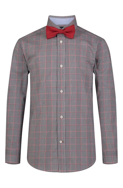Shop Tommy Hilfiger Kids' Glen Plaid Stretch Button-up Tie Shirt In Elaborate Red