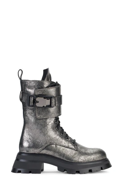 Shop Dkny Sava Combat Boot In Dark Gunmetal