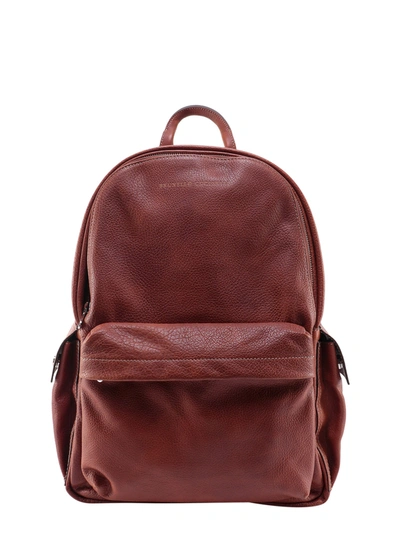 Shop Brunello Cucinelli Leather Backpack With Engraved Logo
