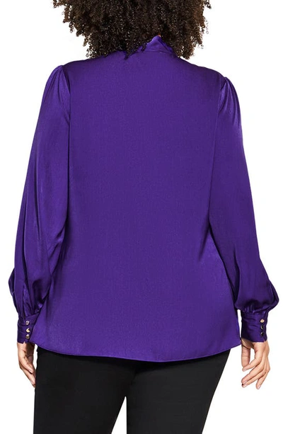 Shop City Chic In Awe Tie Neck Top In Royal Purple