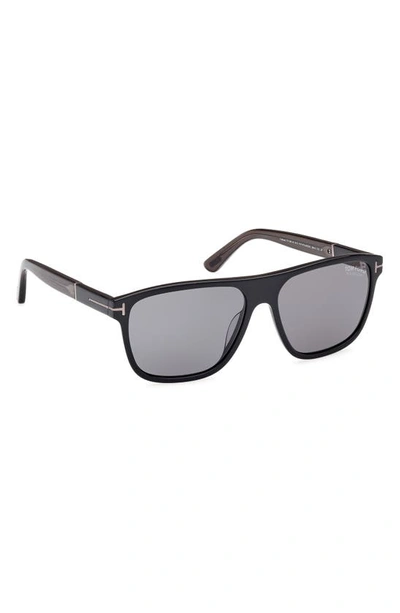 Shop Tom Ford Frances 58mm Polarized Square Sunglasses In Shiny Black Grey / Smoke