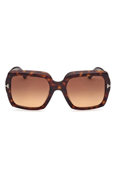 Shop Tom Ford Kaya 54mm Square Sunglasses In Shiny Dark Havana / Brown