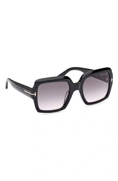 Shop Tom Ford Kaya 54mm Square Sunglasses In Shiny Black / Gradient Smoke