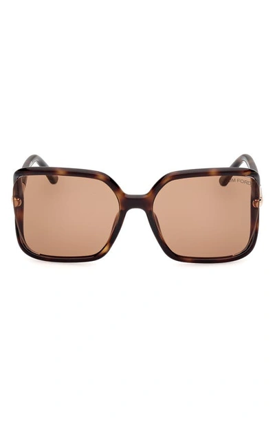 Shop Tom Ford Solange-02 60mm Butterfly Sunglasses In Shiny Dark Havana / Brown