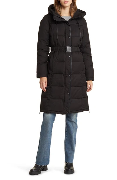 Shop Sam Edelman Belted Hooded Puffer Coat In Black