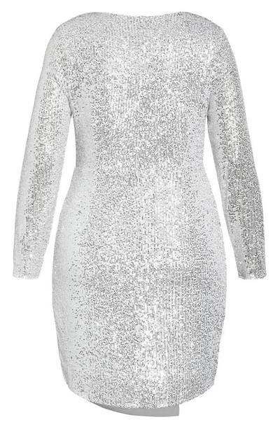 Shop City Chic Razzle Sequin Long Sleeve Dress In Silver
