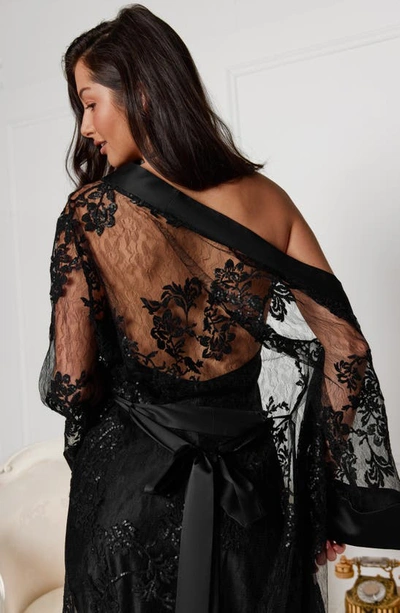 Shop Rya Collection Charming Embroidered Lace Wrap In Black