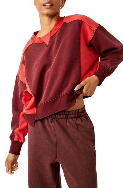 Shop Fp Movement Intercept Colorblock Sweatshirt In Oxblood Red