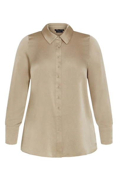 Shop City Chic Genevieve Woven Shirt In Simply Taupe