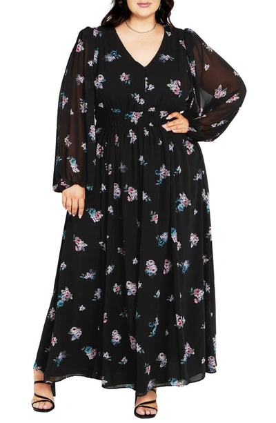 Shop City Chic Jemina Floral Print Long Sleeve Maxi Dress In Vintage Rosebud