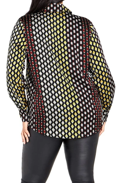 City Chic Genevieve Mix Print Long Sleeve Shirt In Retro Geo