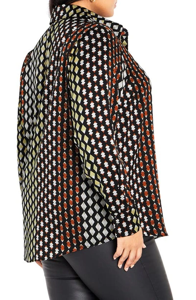 City Chic Genevieve Mix Print Long Sleeve Shirt In Retro Geo