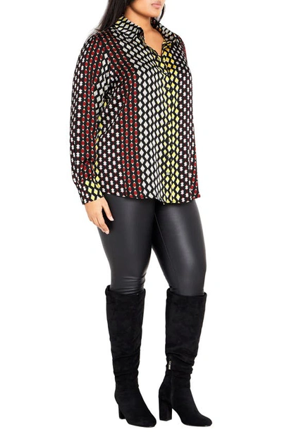 City Chic Genevieve Mix Print Long Sleeve Shirt In Retro Geo