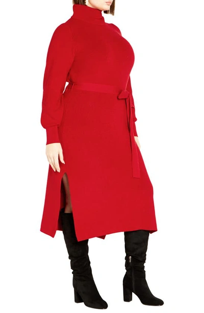 Shop City Chic Kara Long Sleeve Sweater Dress In Sexy Red