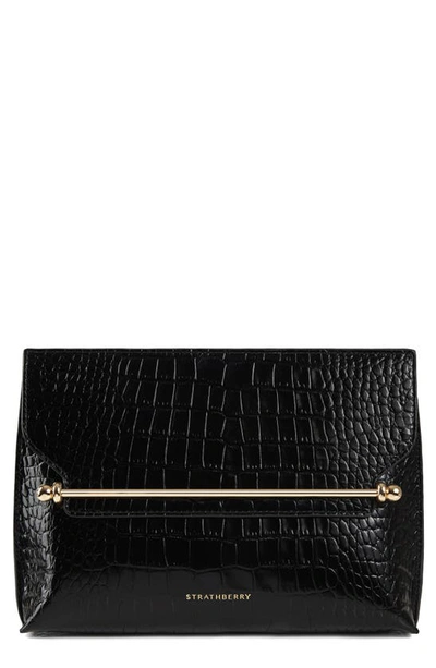 Shop Strathberry Multrees Leather Chain Wallet In Black/ Vanilla