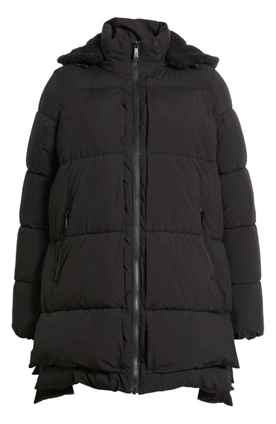 Shop Sam Edelman Puffer Jacket With Removable Faux Shearling Trim In Black