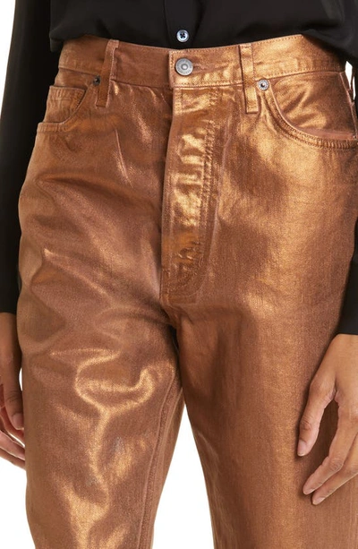 Shop Veronica Beard Daniela Metallic High Waist Straight Leg Nonstretch Jeans In Bronze