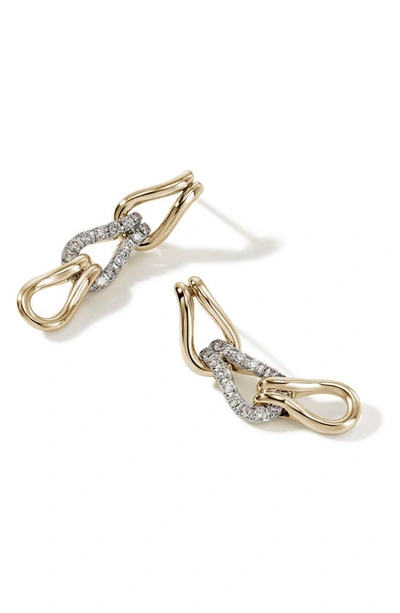Shop John Hardy Surf Pavé Diamond Link Drop Earrings In Gold