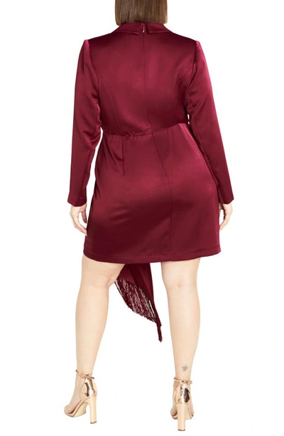 Shop City Chic Elora Long Sleeve Satin Faux Wrap Blazer Dress In Berry