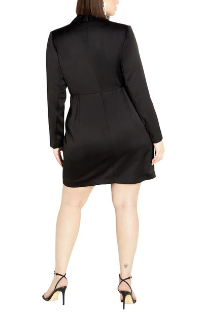 Shop City Chic Elora Long Sleeve Satin Faux Wrap Blazer Dress In Black