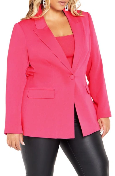 Shop City Chic Lottie One-button Blazer In Vibrant Pink