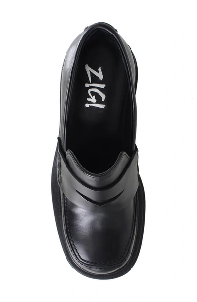 Ziginy Bertha Platform Penny Loafer In Black Leather
