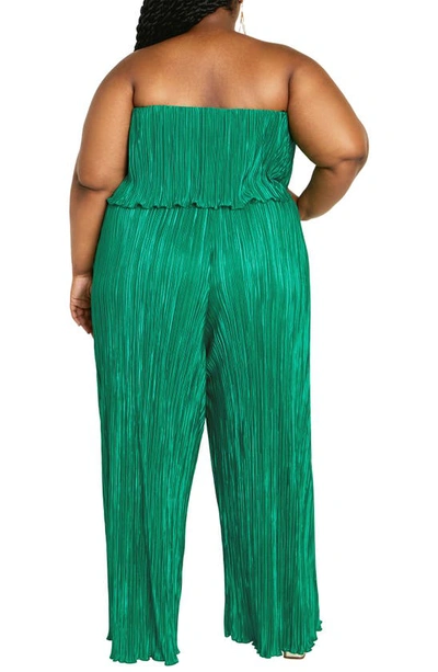 City Chic Hailee Strapless Plissé Jumpsuit In Greenstone