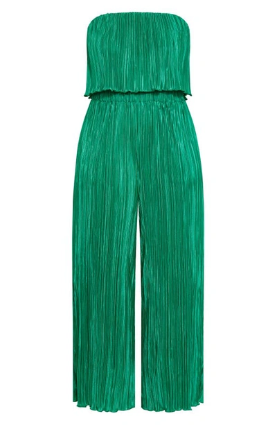 City Chic Hailee Strapless Plissé Jumpsuit In Greenstone