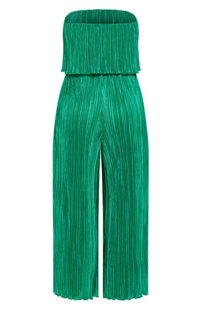 City Chic Hailee Strapless Plissé Jumpsuit In Greenstone