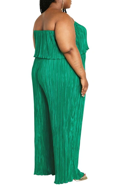 City Chic Hailee Strapless Plissé Jumpsuit In Greenstone
