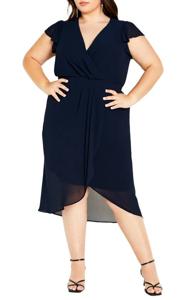 Shop City Chic Faux Wrap Chiffon Midi Dress In True Navy