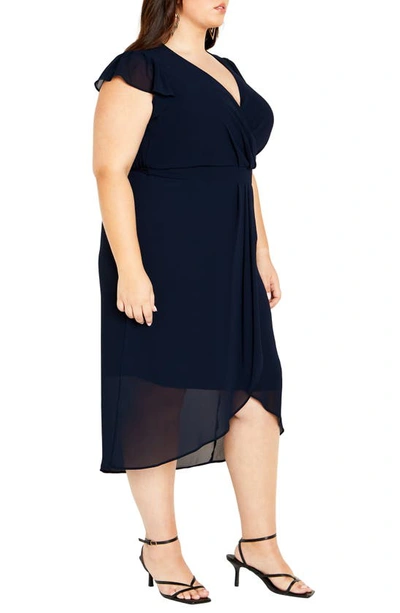 City Chic Faux Wrap Chiffon Midi Dress In True Navy