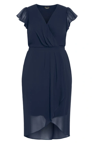 City Chic Faux Wrap Chiffon Midi Dress In True Navy
