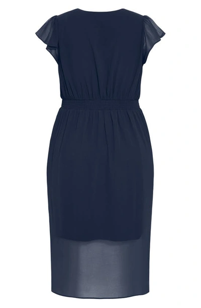 City Chic Faux Wrap Chiffon Midi Dress In True Navy