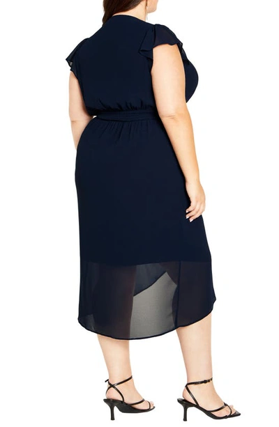 City Chic Faux Wrap Chiffon Midi Dress In True Navy