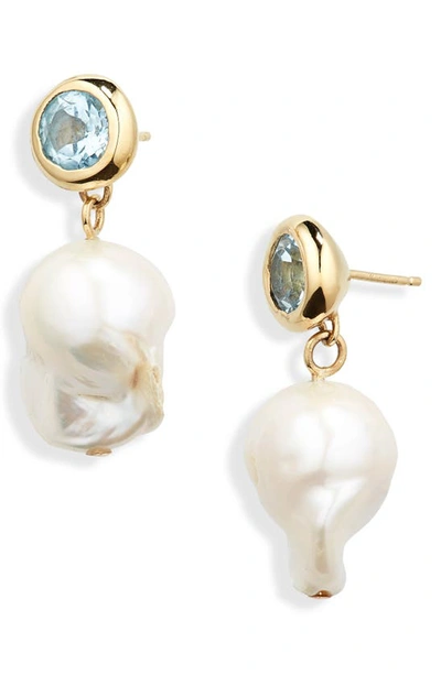 Shop Faris Oh Baroque Pearl Drop Earrings In Topaz